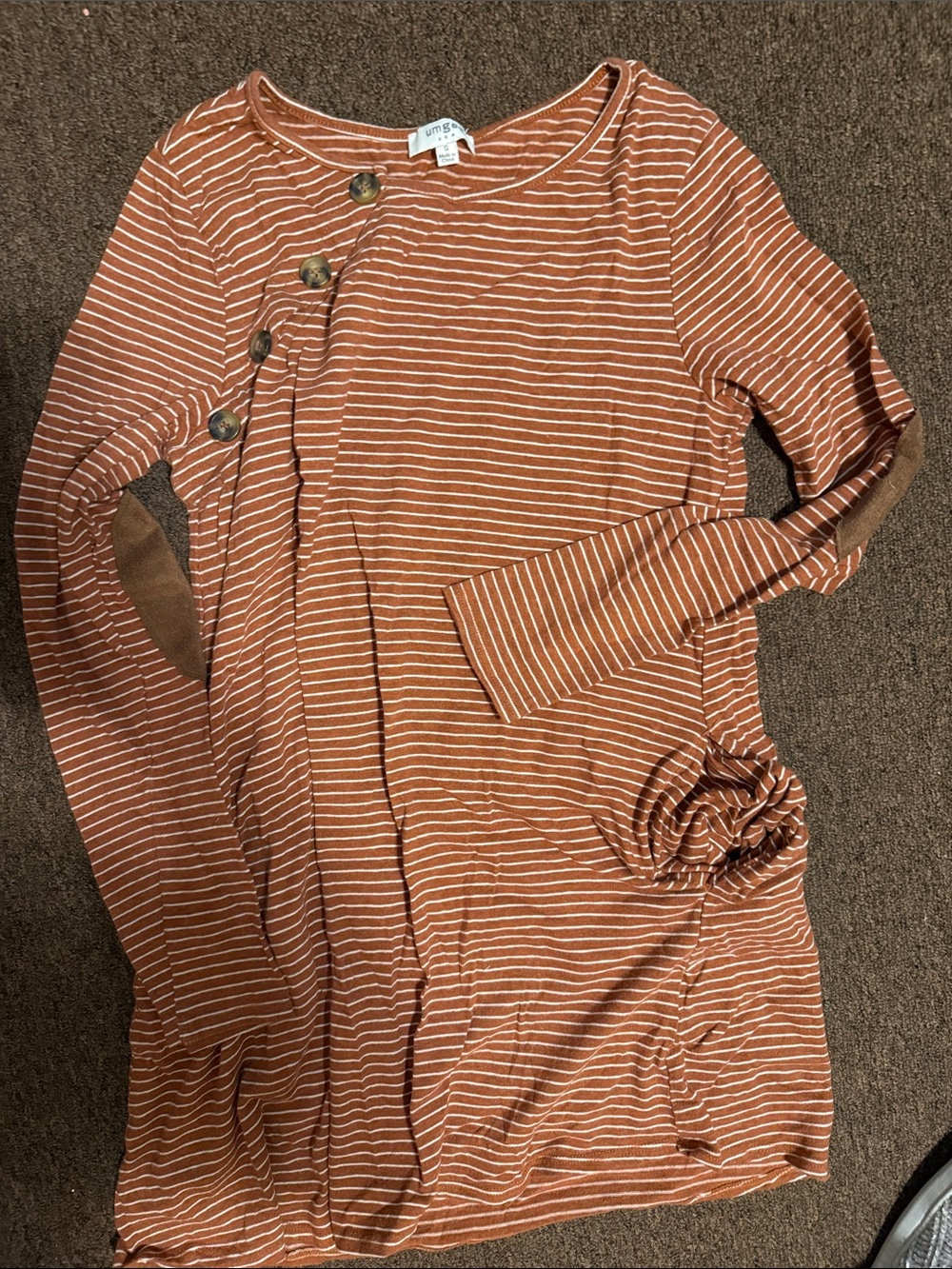 Striped Rust Knit Tunic with Button Detail